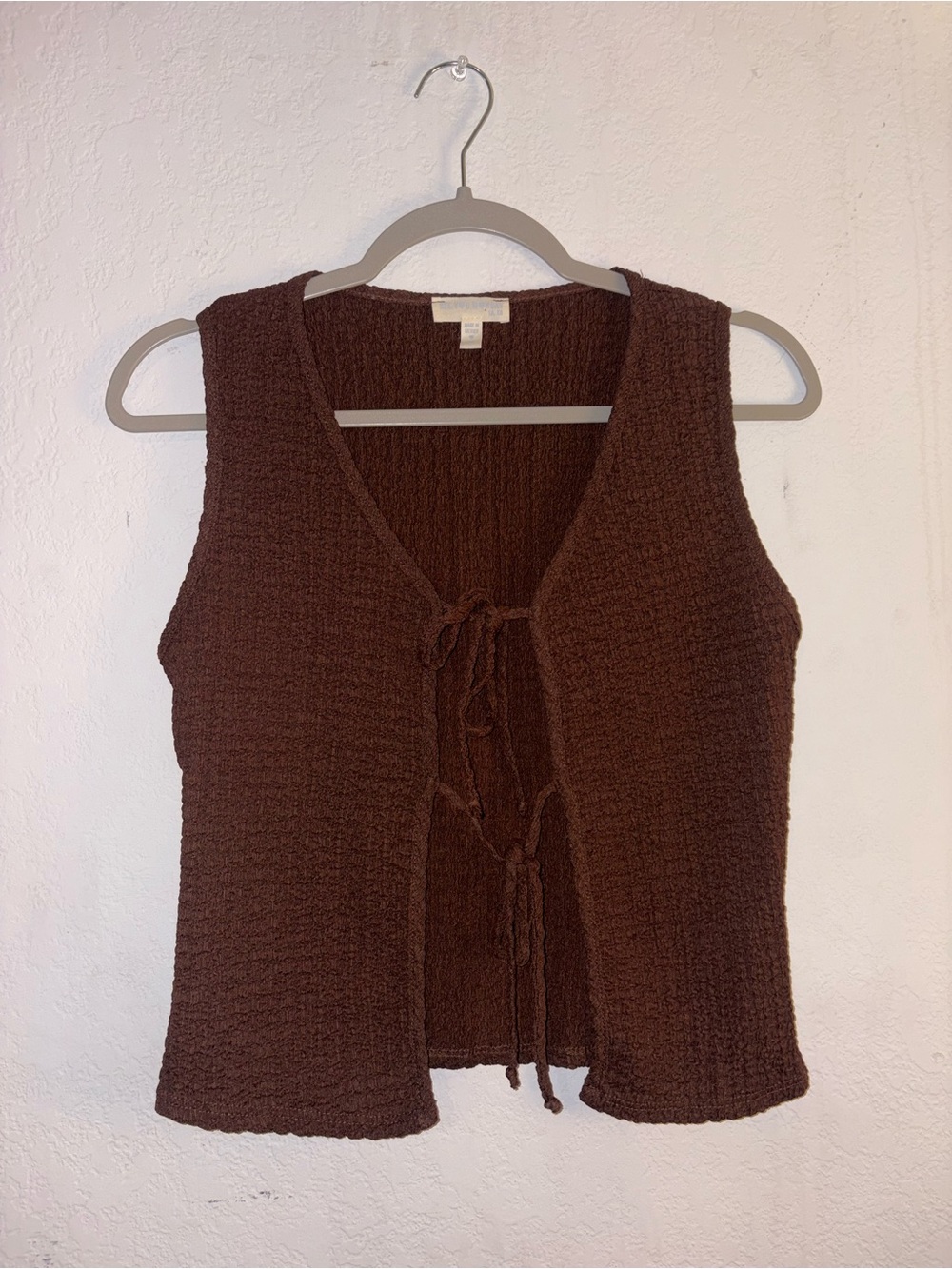 Betty Boop Brown Knit Tie-Front Cardigan Vest